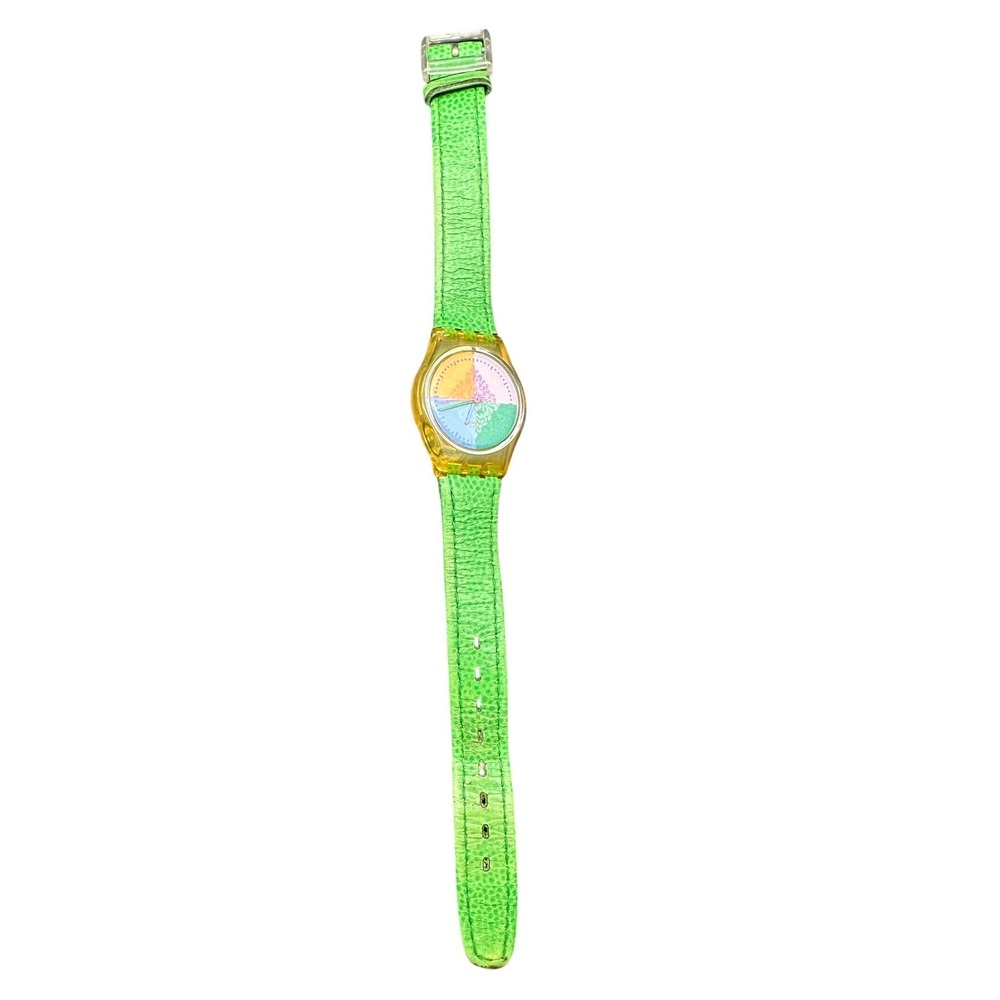 Vintage 1991 Swatch Watch Piastrella LK131 1992 Ladies 25mm Green Leather KC
